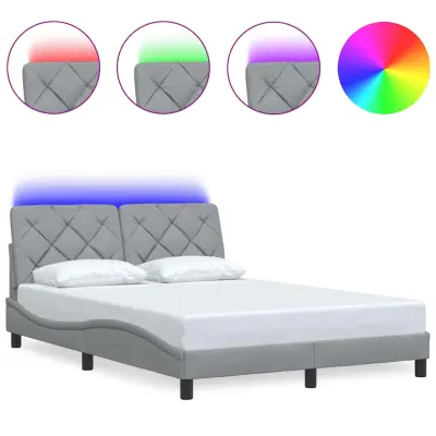 vidaXL Posteljni okvir z LED brez vzmetnice svetlo siv 140x190cm blago