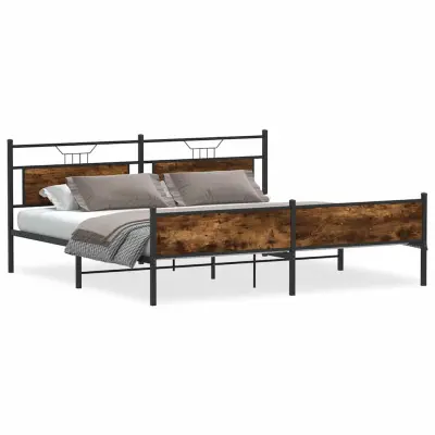 vidaXL Kovinski posteljni okvir brez vzmetnice dimljen hrast 193x203cm