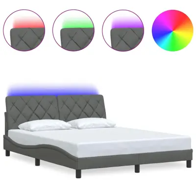 vidaXL Posteljni okvir z LED brez vzmetnice temno siv 160x200 cm blago