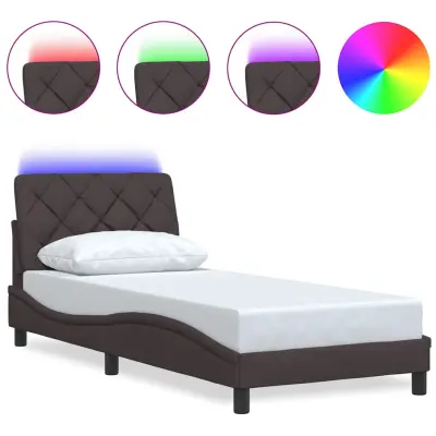 vidaXL Posteljni okvir z LED brez vzmetnice temno rjav 90x200 cm blago