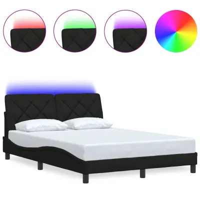 vidaXL Posteljni okvir z LED brez vzmetnice črn 120x200 cm blago