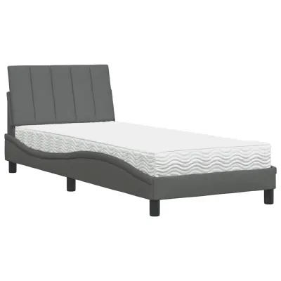 vidaXL Postelja z vzmetnico temno siva 90x190 cm blago