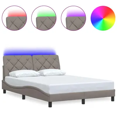 vidaXL Posteljni okvir z LED brez vzmetnice taupe 140x200 cm blago