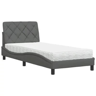 vidaXL Postelja z vzmetnico temno siva 90x190 cm blago