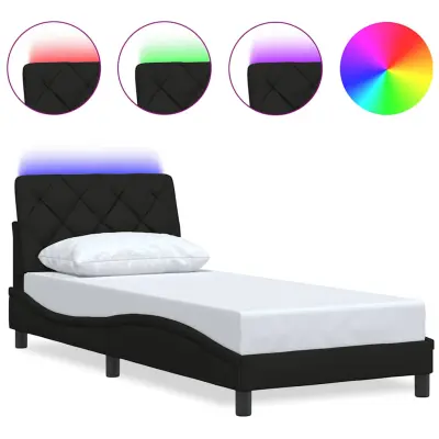 vidaXL Posteljni okvir z LED brez vzmetnice Črna 90x190 cm Tkanina
