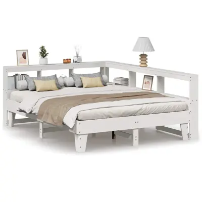 vidaXL Knjižna postelja brez vzmetnice bela 150x200 cm trdna borovina