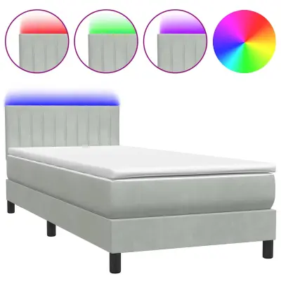 vidaXL Box spring postelja z vzmetnico Svetlo siva 80x210 cm žamet