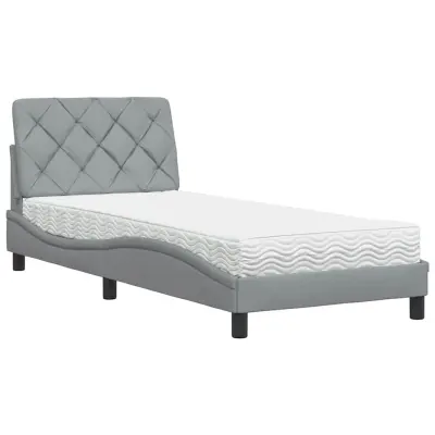 vidaXL Postelja z vzmetnico svetlo siva 90x200 cm blago
