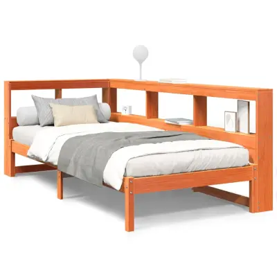 vidaXL Knjižna postelja brez ležišča vošč. rjava 90x200 cm borovina