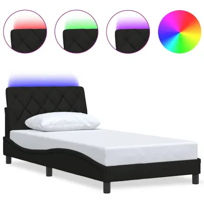 vidaXL Posteljni okvir z LED brez vzmetnice črn 100x200 cm blago