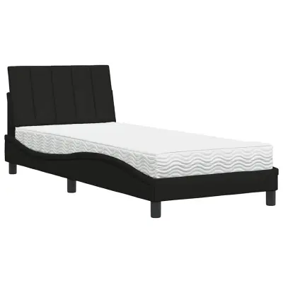 vidaXL Postelja z vzmetnico črna 90x190 cm blago