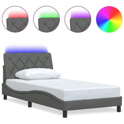 vidaXL Posteljni okvir z LED brez vzmetnice temno siv 100x200 cm blago