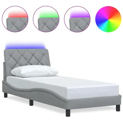 vidaXL Posteljni okvir z LED brez vzmetnice svetlo siv 90x190 cm blago