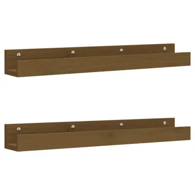 2 kosi Stenske Police - Viseče police medeno rjava 80x12x9 cm trdna borovina