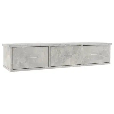 Stenska polica - Viseča Polica s predali betonsko siva 88x26x18,5 cm