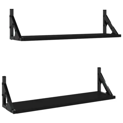 2 kosi Stenske Police - Viseče police črne 60x15x15,5 cm