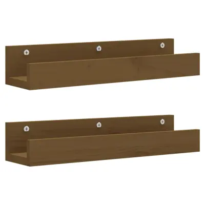2 kosi Stenske Police - Viseče police medeno rjava 50x12x9 cm trdna borovina