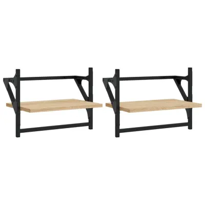 2 kosi Stenske Police - Viseče police s prečkami sonoma hrast 40x25x30 cm