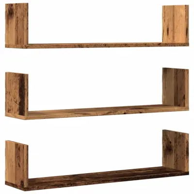3 kosi Stenske Police - Viseče police starinski les 80x18x18 cm inženirski les