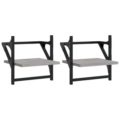 2 kosi Stenske Police - Viseče police s prečkami siva sonoma 30x25x30 cm