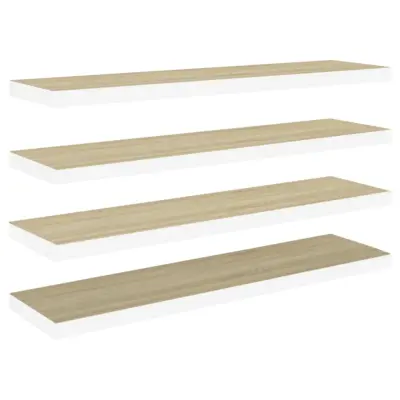 4 kosi Stenske Police - Viseče police barva hrasta in bela 90x23,5x3,8 cm MDF