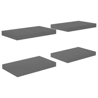 4 kosi Stenske Police - Viseče police visok sijaj sive 40x23x3,8 cm MDF
