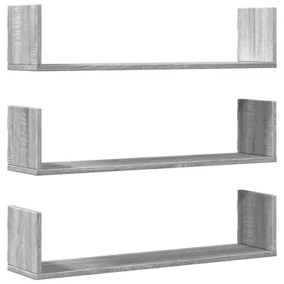 3 kosi Stenske Police - Viseče police siva sonoma 80x18x18 cm inženirski les