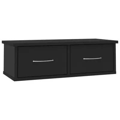 Stenska polica - Viseča Polica s predali črna 60x26x18,5 cm inženirski les