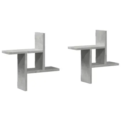 2 kosi Stenske Police - Viseče police betonsko siva 38x12x38 cm inženirski les