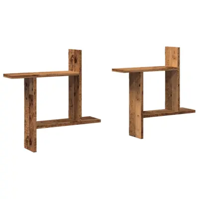 2 kosi Stenske Police - Viseče police starinski les 50x12x50 cm inženirski les