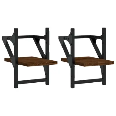 2 kosi Stenske Police - Viseče police s prečkami rjavi hrast 20x25x30 cm