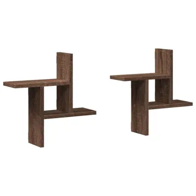 2 kosi Stenske Police - Viseče police rjavi hrast 38x12x38 cm inženirski les