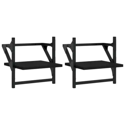 2 kosi Stenske Police - Viseče police s prečkami črne 30x25x30 cm