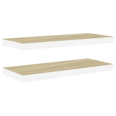 2 kosi Stenske Police - Viseče police barva hrasta in bela 60x23,5x3,8 cm MDF