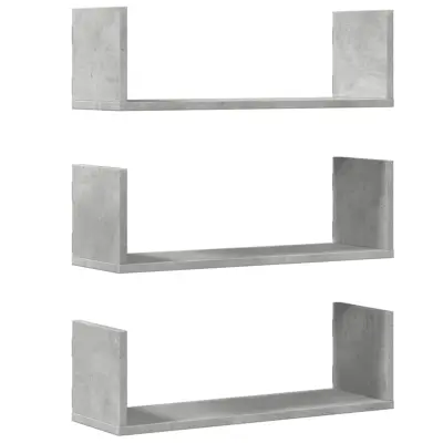 3 kosi Stenske Police - Viseče police betonsko siva 58x18x18 cm inženirski les