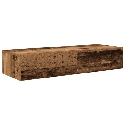 Stenska polica - Viseča Polica s predali starinski les 100x36x19 cm inž. les