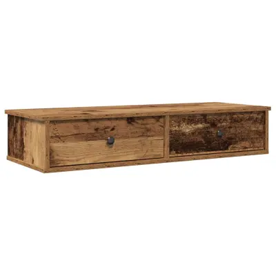 Stenska polica - Viseča Polica s predali starinski les 100x37,5x19 cm inž. les