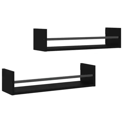2 kosi Stenske Police - Viseče police s prečkami črne 60x16x14 cm