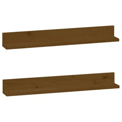 2 kosi Stenske Police - Viseče police medeno rjava 80x11x9 cm trdna borovina