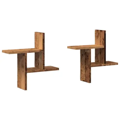 2 kosi Stenske Police - Viseče police starinski les 38x12x38 cm inženirski les