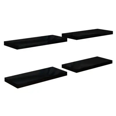 4 kosi Lebdeče Stenske Police - Viseče police sijaj črne 60x23,5x3,8 cm MDF