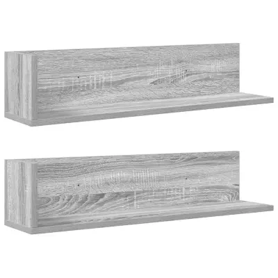 2 kosi Stenske Police - Viseče police siva sonoma 75x16,5x16,5 cm inž. les