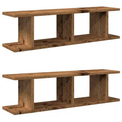 2 kosi Stenske Police - Viseče police starinski les 90x18x20 cm inženirski les