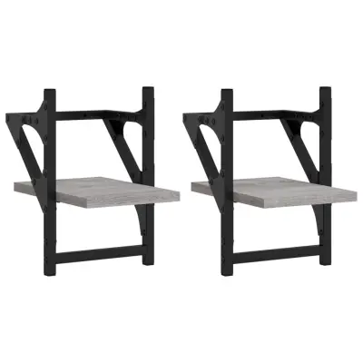 2 kosi Stenske Police - Viseče police s prečkami siva sonoma 20x25x30 cm
