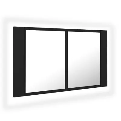 LED Kopalniška omarica - Kopalniški kabinet z ogledalom črna 80x12x45 cm akril