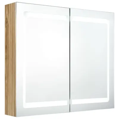 LED Kopalniška omarica - Kopalniški kabinet z ogledalom hrast 80x12x68 cm