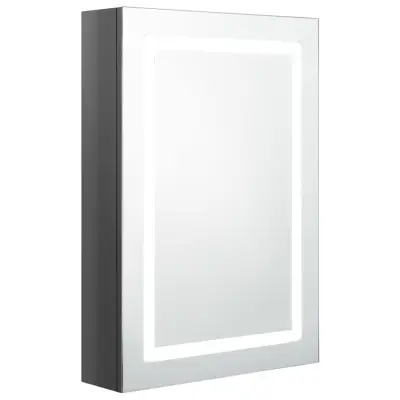 LED Kopalniška omarica - Kopalniški kabinet z ogledalom sijoče siva 50x13x70 cm