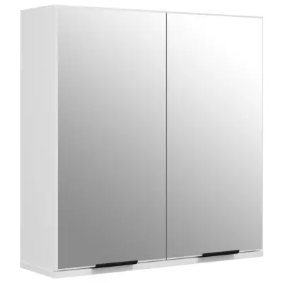 Kopalniška omarica - Kopalniški kabinet z ogledalom bela 64x20x67 cm