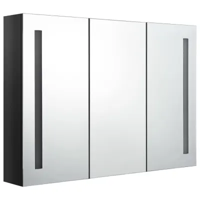 LED Kopalniška omarica - Kopalniški kabinet z ogledalom 89x14x62 cm sijoče črna