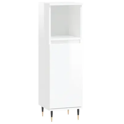 Kopalniška omarica - Kopalniški kabinet visok sijaj bela 30x30x100 cm inženirski les